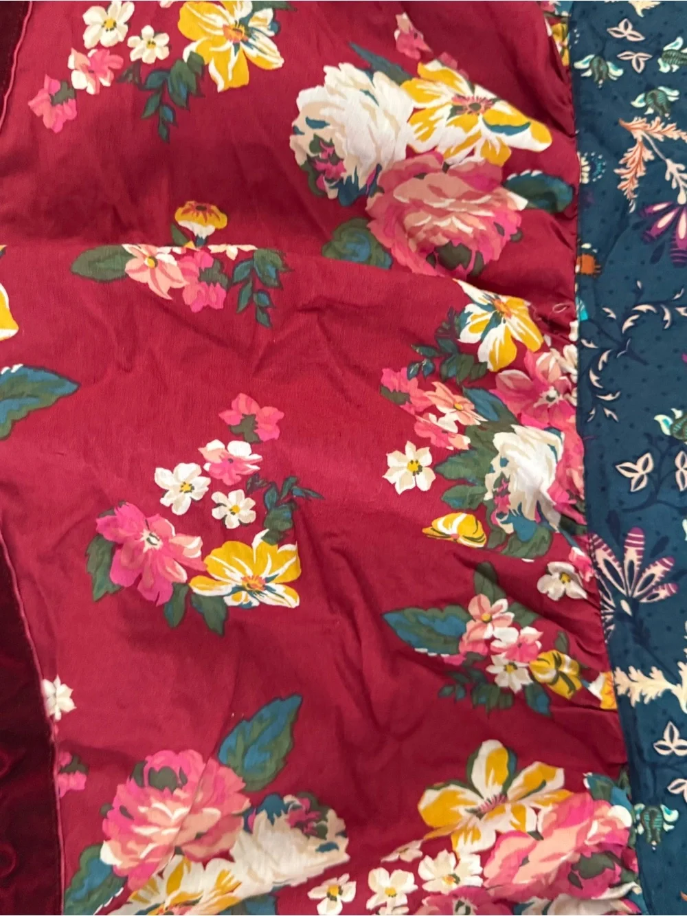 Queen Matilda Jane Floral bedskirt - Teal and Burgundy